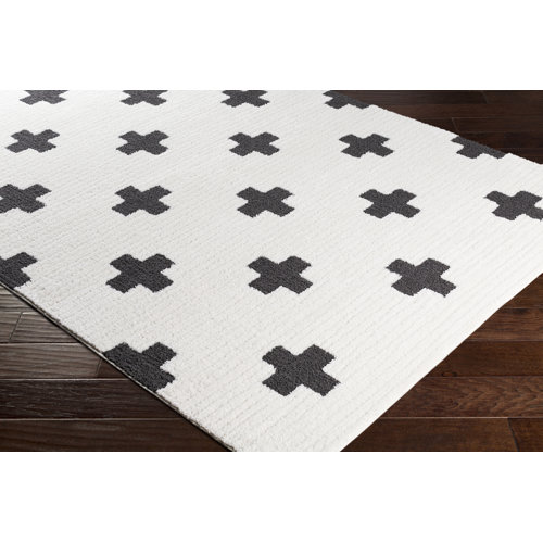 Hashtag Home Tommen Machine Woven / Power Loomed Black/OffWhite Rug